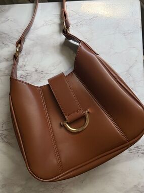 ASOS Vegan Leather Brown Shoulder Bag with Gold Horse-bit Hardware